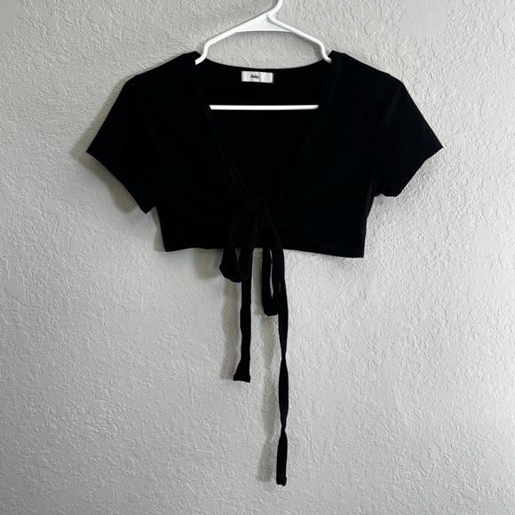 Adika Tops - Adika Black Tie-Front Crop Top
